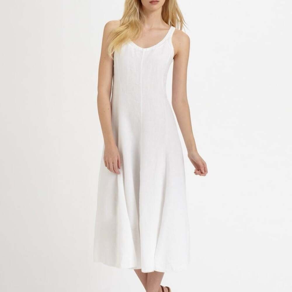 Eileen Fisher White 100% Irish Linen Adjustable Simple Lagenlook Chic Midi Dress